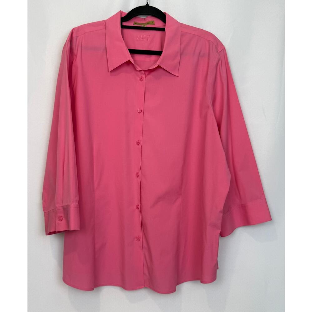 Alex Marie Womens Pink Wrinkle Free Stretch Blouse Size 24W Career Office Plus